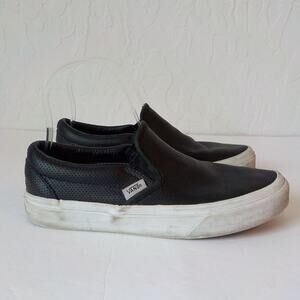 Vans Perf Leather Slip On Black Sneakers Shoes Women 6.5 Men 5 Comfort Casual